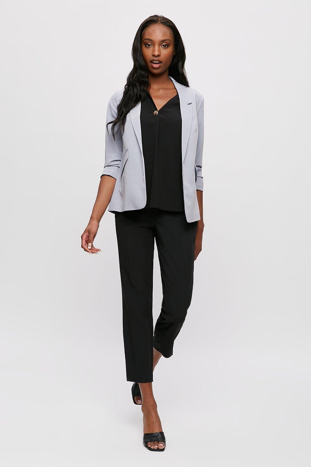 Grey ruched sleeve online blazer